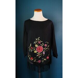 Vintage 90’s NWT Embroidered Floral Fringe Tunic Boho Whimsigoth Fairy Grunge L